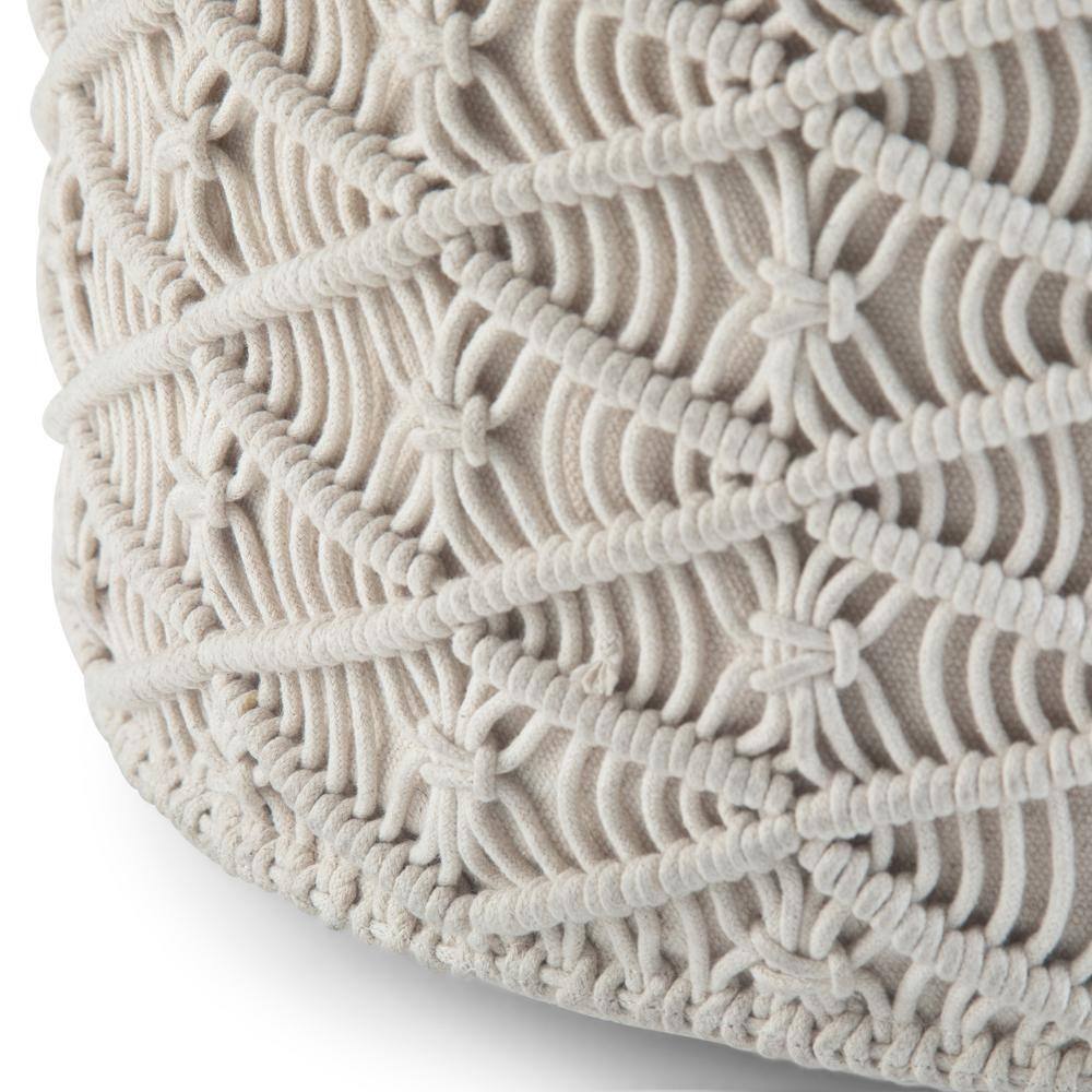 Natural Cotton Round Macrame Pouf with Legs