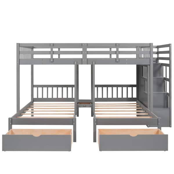 Harper & Bright Designs Gray Full over Twin & Twin Bunk Bed with