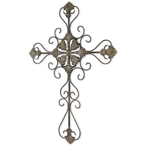 Victoria 29" Gray Metal Scroll Design Gray Hanging Cross Wall Decor