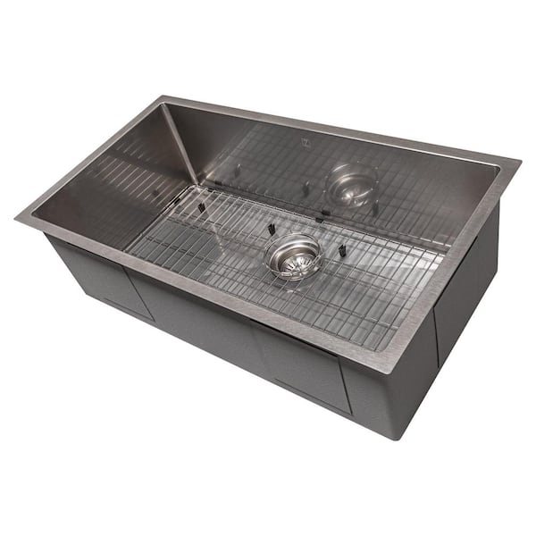 33 in. Meribel Undermount Single Bowl Satin Stainless Steel Kitchen Sink with Bottom Grid