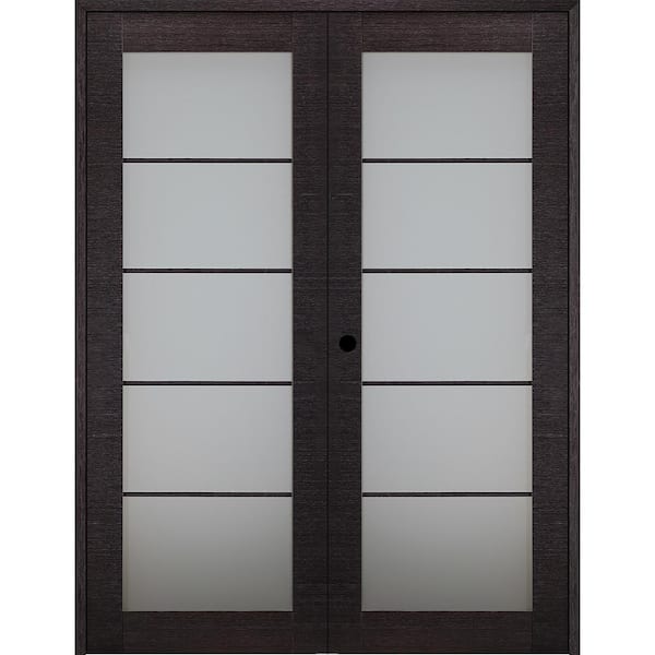 Belldinni Avanti 5-Lite Frosted Glass 64 in.x 92.5 in. Right Hand Active Black Apricot Composite Wood Double Prehung French Door
