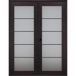 Avanti 5-Lite Frosted Glass 60 in.x 92.5 in. Right Hand Active Black Apricot Composite Wood Double Prehung French Door