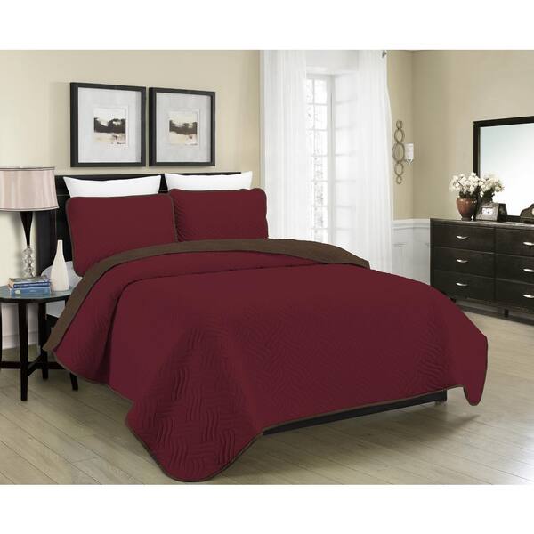 Morgan Home Allison Reversible 3-Piece Burgundy/Brown Full/Queen Quilt Set