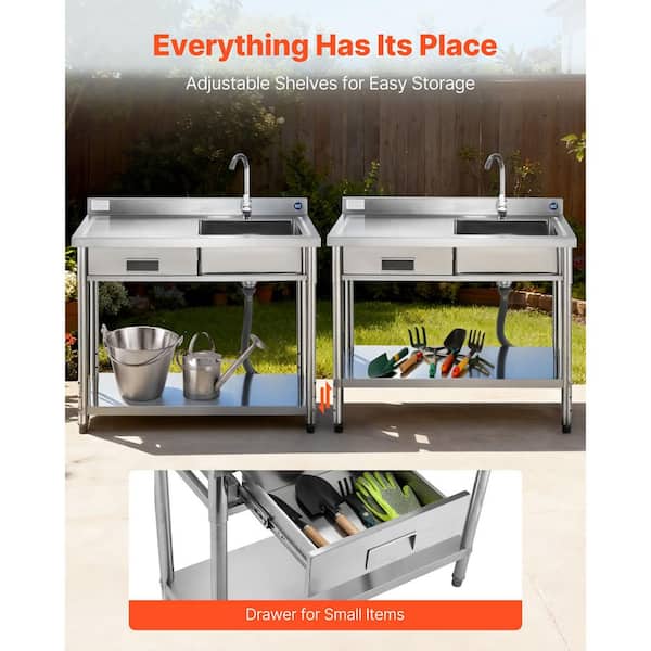 VEVOR 17 in. Stainless Steel Commercial Sink, Single Bowl Drawer