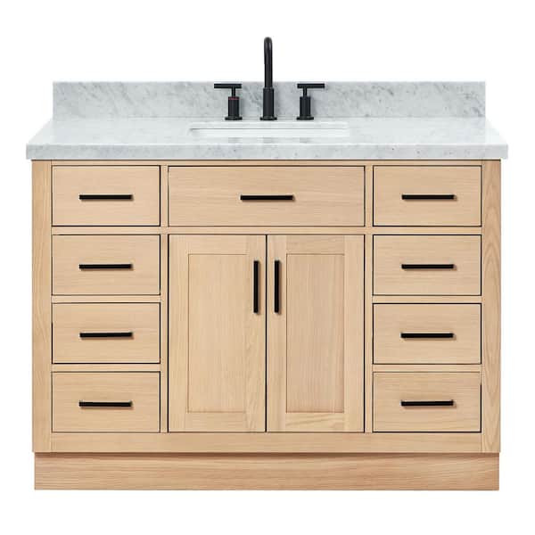 Hepburn 49 in. W x 22 in. D x 36 in. H Single Sink Bath Vanity in Oak with Italian Carrara Marble Top