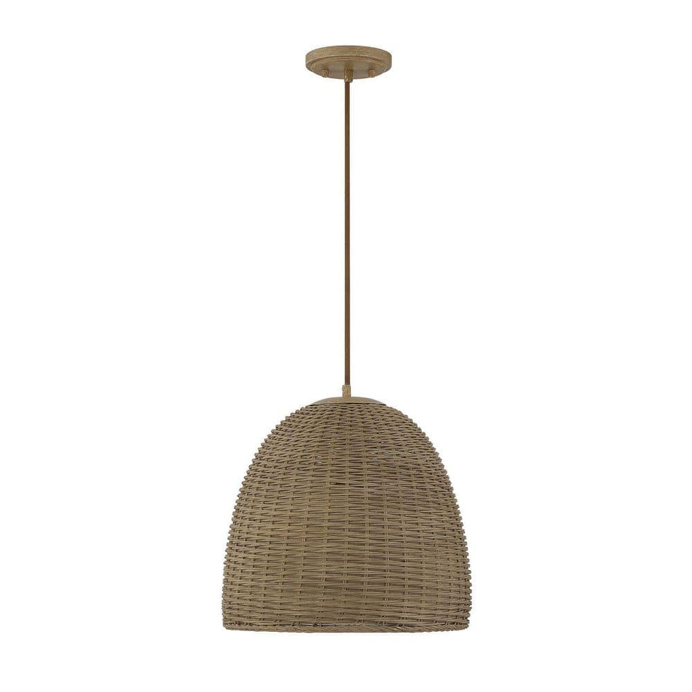Natural Wicker Dome Pendant Light with Metal Frame