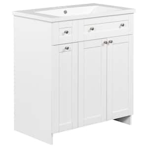 30 in. W x 18 in. D x 35 in. H Single Sink Freestanding Bath Vanity in White with White Resin Top