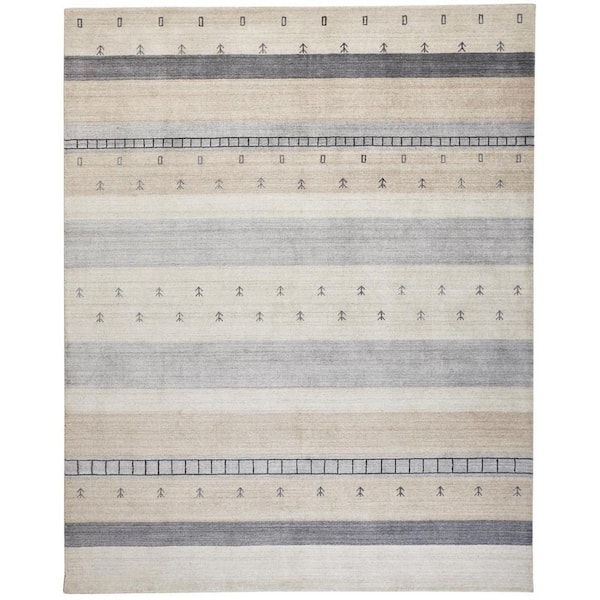 Gray, Ivory  2 ft. x 3 ft.  Striped Area Runner
