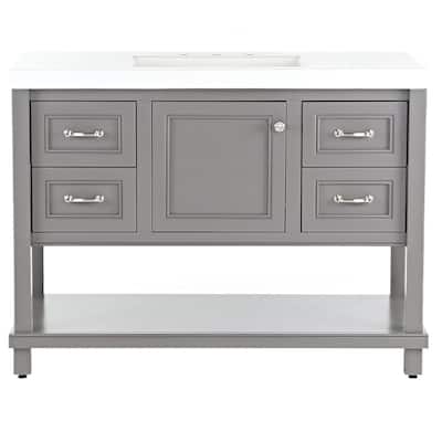 Everton 49 in. W x 19 in. D Bathroom Vanity in Taupe Gray with Cultured Marble Vanity Top in White with White Sink