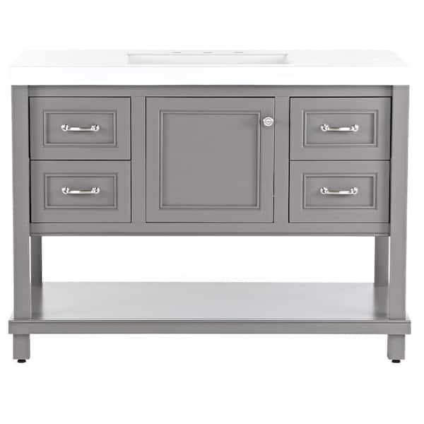 St. Paul Everton 49 in. W x 19 in. D x 37 in. H Single Sink Freestanding Bath Vanity in Taupe Gray with White Cultured Marble Top