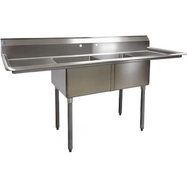 72 in. Freestanding Stainless Steel Commercial NSF 2 Compartments Sink EC2T1818LR with Drainboard 18-Gauge