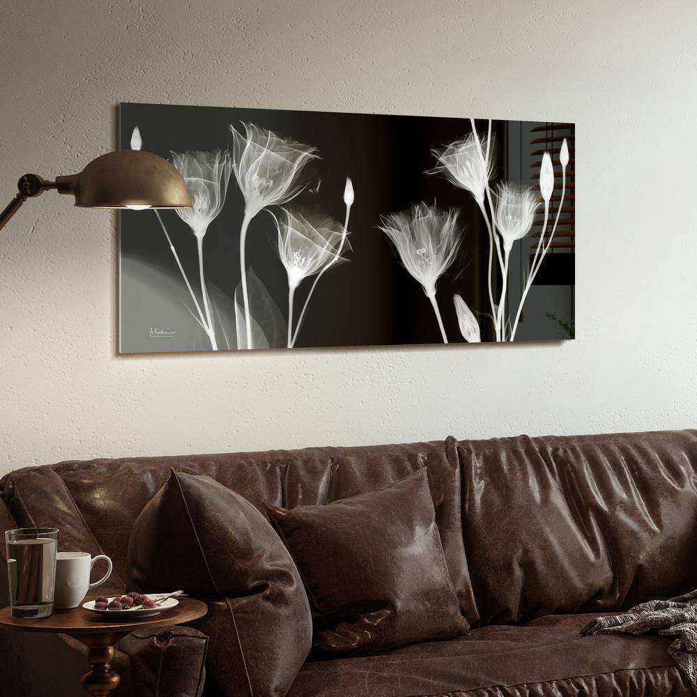 Gentian X-Ray Black and White Tempered Glass Wall Art, 24" x 48"