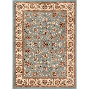 Aurora Lea Traditional Oriental Blue 7 ft. 10 in. x 9 ft. 10 in. Area Rug