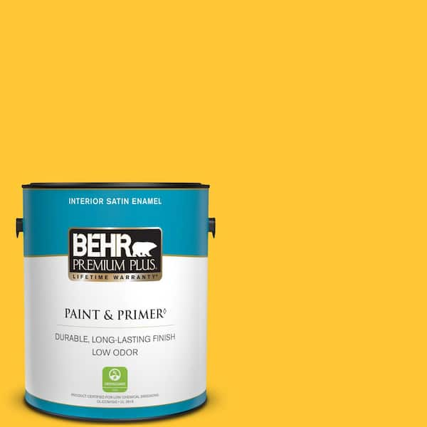 BEHR PREMIUM PLUS 1 gal. #330B-7 Sunflower Satin Enamel Low Odor Interior Paint & Primer