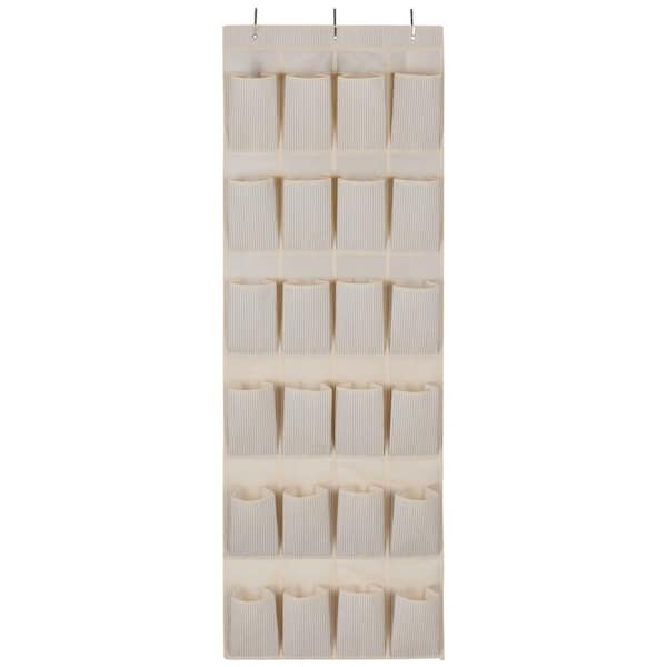 64 in. H 24-Pair Pocket Faux Jute Fabric Hanging Shoe Organizer