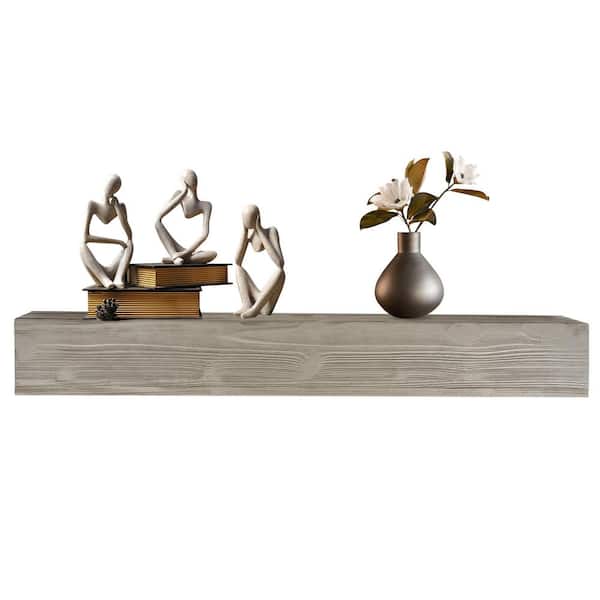 Unbranded 72 in. x 9 in. Rustic Wood Fireplace Mantel Wall-Mounted Floating Shelf Gray Solid Wood Decorative Wall Shelf