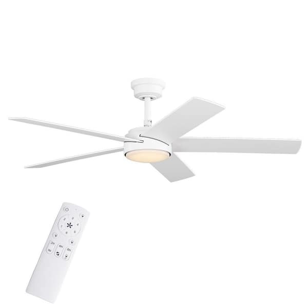 Cornwall 52 in. Matte White Downrod Standard Ceiling Fan with 5-Blades, White Adjustable LED Light, DC Motor, and Remote