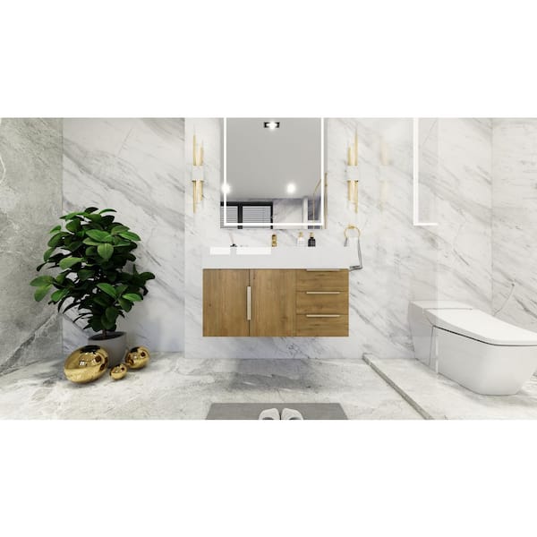 Eviva Lux 60 in. W x 21 in. D x 26 in. H Floating Bath Vanity in Rosewood with White Tempered Glass Top