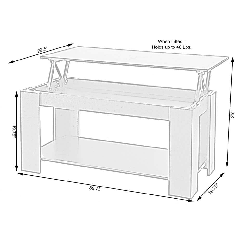 Sleek Black Wood Rectangular Coffee Table with Lift-Top Storage