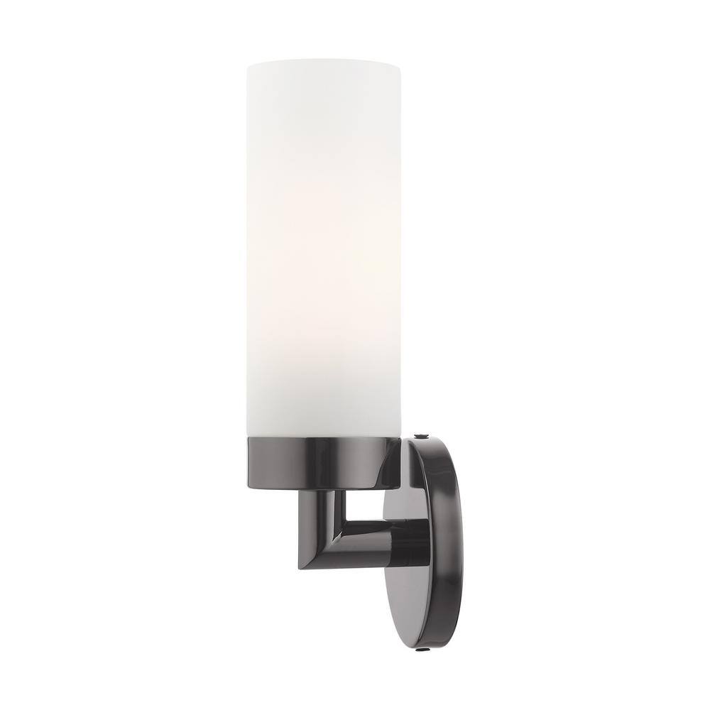 Sleek Black Chrome Dimmable Wall Sconce with Satin Opal White Glass