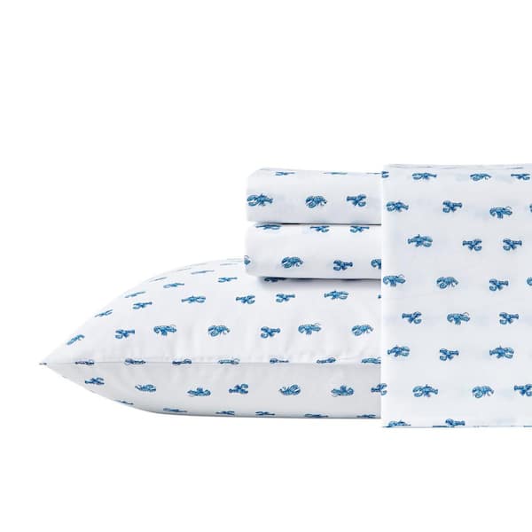 Cloyster 3-Piece Blue Percale Cotton Twin Sheet Set