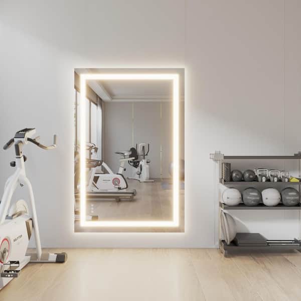 60 in. W x 40 in. H Rectangular Frameless LED Light Anti-Fog Bathroom Wall Mirror with Backlit and Front Light