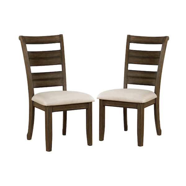 Furniture of America Jaxon Light Walnut and Beige Side Chairs (Set of 2)