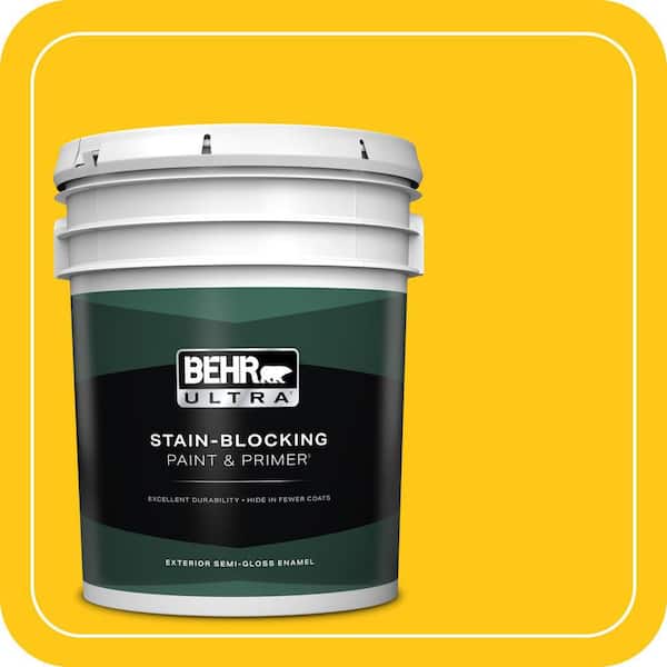 BEHR ULTRA 5 gal. #P300-7 Unmellow Yellow Semi-Gloss Enamel Exterior Paint & Primer