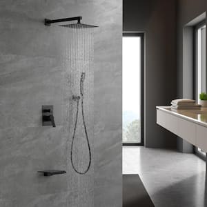 1-Spray Patterns with 2 GPM 12 in. Wall Mounted Shower Head and Handheld Shower Mount Dual Shower Heads in Black