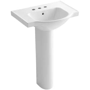 Veer 24 in. Vitreous China Pedestal Combo Bathroom Sink in White with Overflow Drain