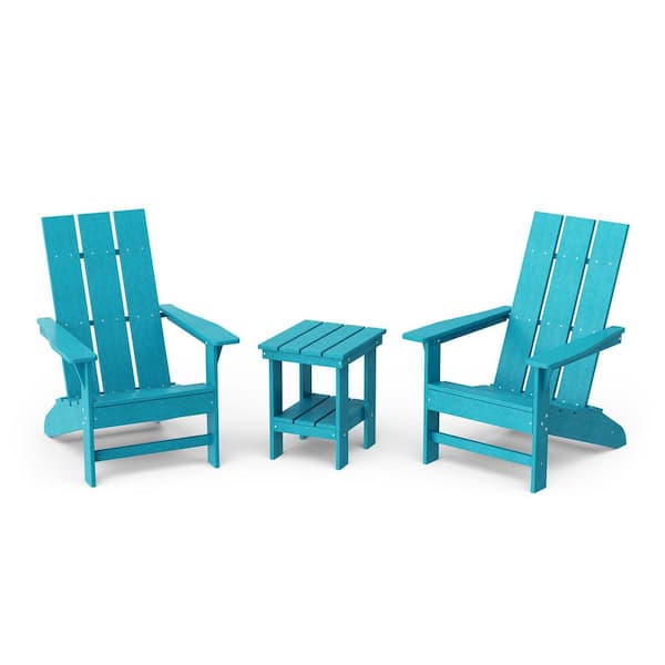 Wildridge Freedom Aruba Blue HDPE Plastic Modern Outdoor Adirondack Chair with Side Table (2-Pack)
