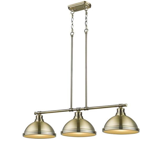Golden Lighting - Duncan AB 3-Light Aged Brass Pendant with Aged Brass Shades