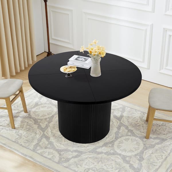 Black Wood 47.24 in. Pedestal Dining Table Seats-4