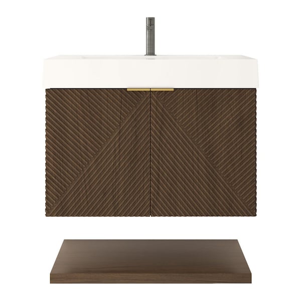 Stella 30 in. W x 20 in. D x 22 in. H Single Sink Chestnut Brown Bath Vanity with White Acrylic Top Floating Lower Shelf