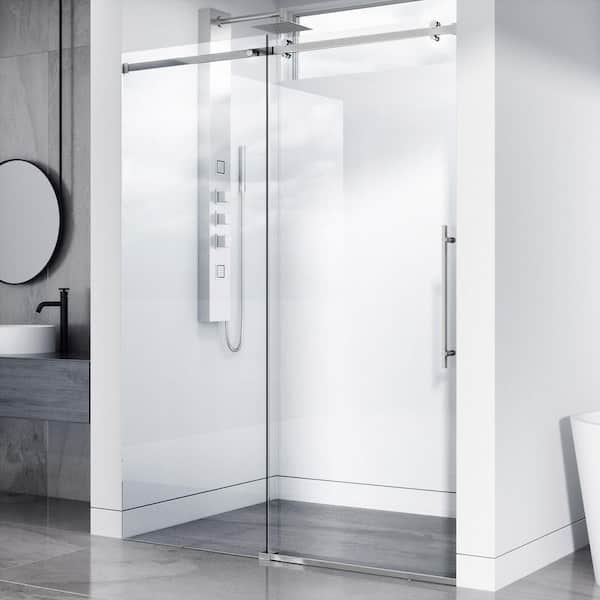 VIGO Luca 56 to 60 in. W x 79 in. H Sliding Frameless Shower Door in Chrome with 3/8 in. (10mm) Clear Glass