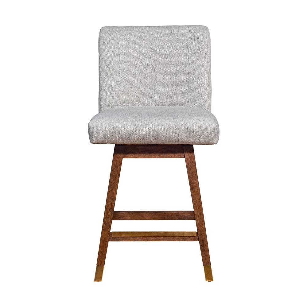 Taupe Fabric and Brown Oak Swivel Accent Chair