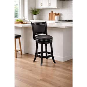 Augusta 24 in. Black Wood Swivel Cushioned Bar Stool