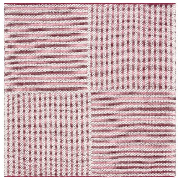 Natura 6 ft. x 6 ft. Ivory/Red Striped Abstract Square Area Rug