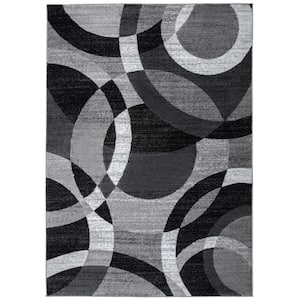 Modern Abstract Circles Gray 3 ft. 3 in. x 5 ft. Indoor Area Rug