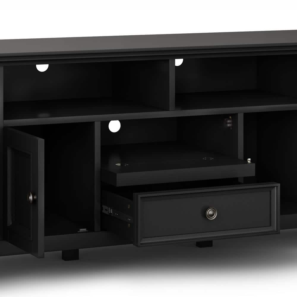 Amherst Black Solid Wood 72" TV Media Stand with Cabinets