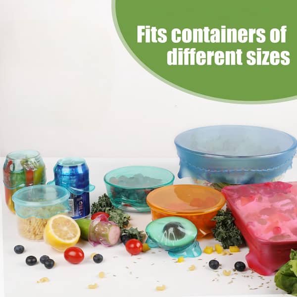 Multicolor Reusable Silicone Stretch Elastic Food Covers for Bowls, Round, and Rectangle Containers (8-Pack)