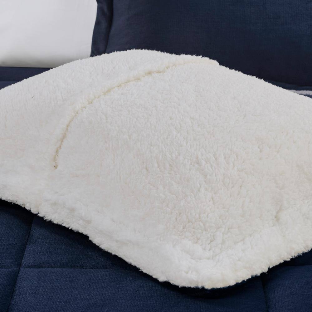 Full Navy/Ivory Down Alternative Comforter Set with Sherpa
