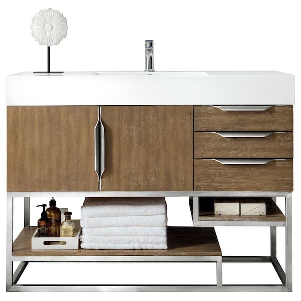 James Martin Vanities Columbia 48 in. W x 19.5 in. D x 36 in. H Single Bath Vanity in Latte Oak with Solid Surface Top in Glossy White