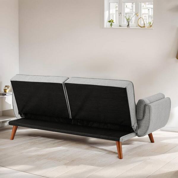 Mydepot 32.88 in. W Gray Linen 2 Seat Futon Convertible Upholstered Sofa Bed Sleeper with Pillow Top Armrests HDML SF 3488A DKBU
