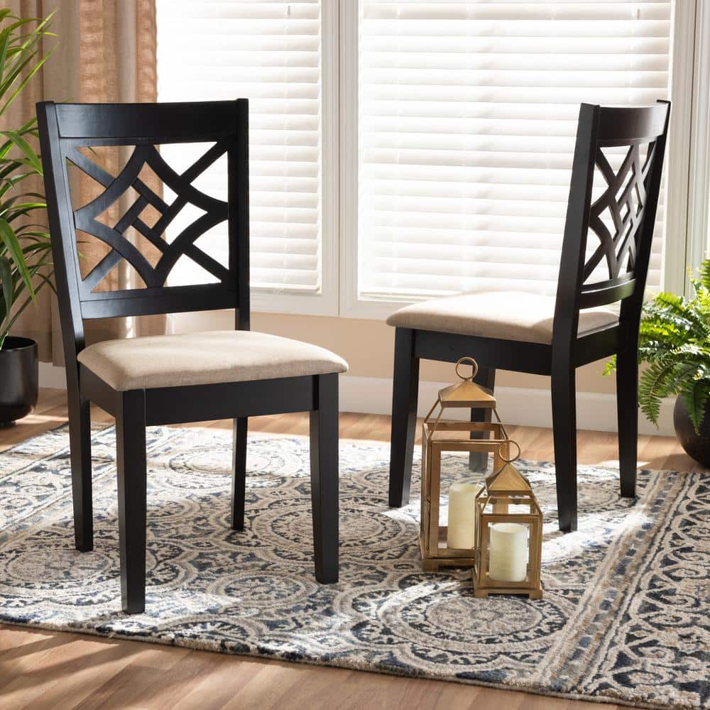 Nicolette Sand Fabric and Dark Brown Wood Upholstered Dining Chair