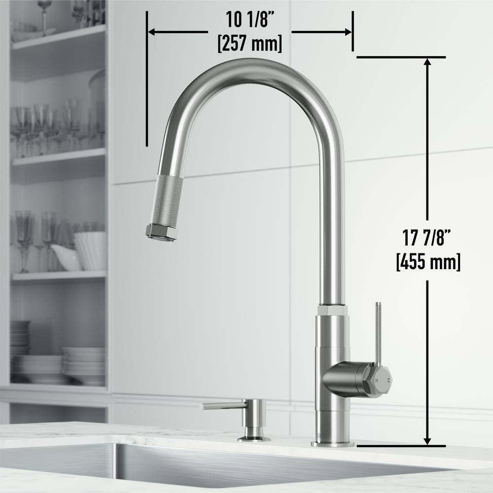 Hart Arched Stainless Steel Pull-Down Kitchen Faucet with Soap Dispenser