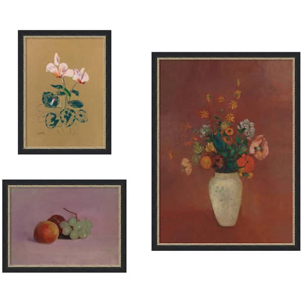 3-Piece Belmont "Cyclamen" by Nostalgia Prints Flowers Framed Art Print Set 39 in. x 48 in.