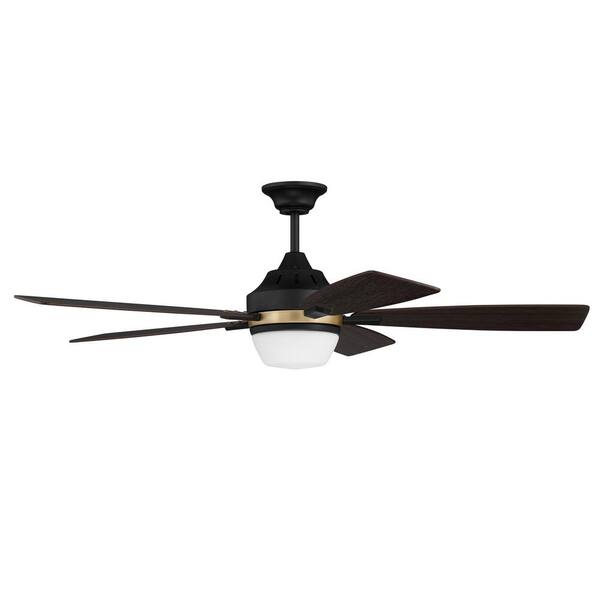 CRAFTMADE Fresco 52 in. Indoor Dual Mount Flat Black / Satin Brass Ceiling Fan Integrated LED Light Kit with Remote & Wall Control