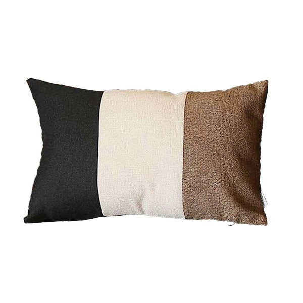 Boho-Chic Handcrafted Jacquard Black & Ivory & Brown 12 in. x 20 in. Lumbar Solid Throw Pillow Cover