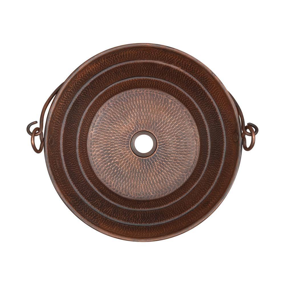 16" Round Hammered Copper Wall-Mount Vessel Sink with Handles